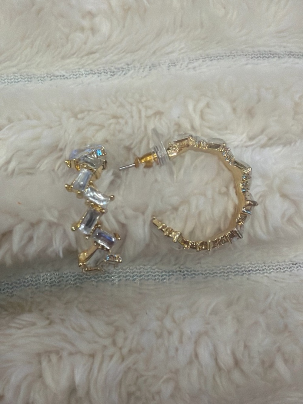 BaubleBar Gold Hoop Earrings with Clear Baguette Crystals